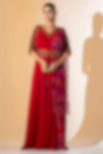 Red Georgette Leheriya Draped Wedding Saree Set by K-ANSHIKA Jaipur at Pernia's Pop Up Shop