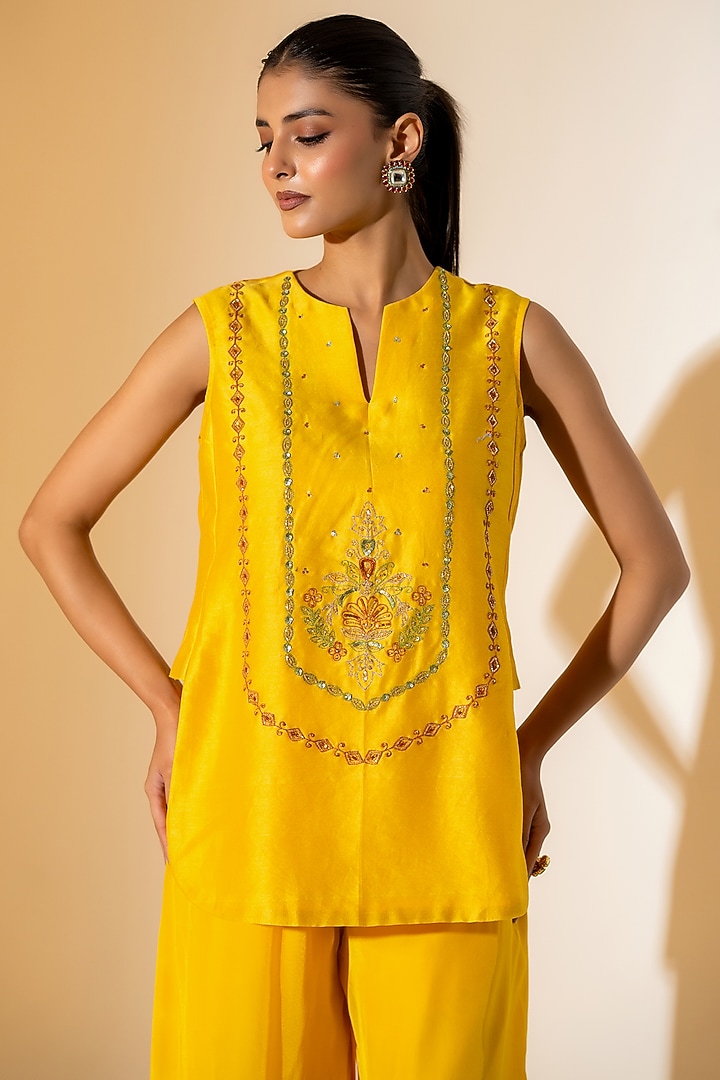 Yellow Chanderi & Crepe Co-Ord Set by K-ANSHIKA Jaipur at Pernia's Pop Up Shop