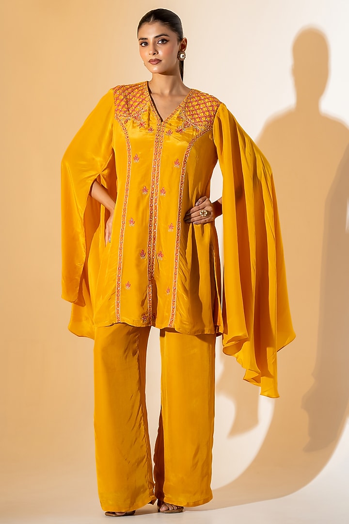 Mustard Yellow Crepe Mirror Embroidered Co-Ord Set by K-ANSHIKA Jaipur at Pernia's Pop Up Shop