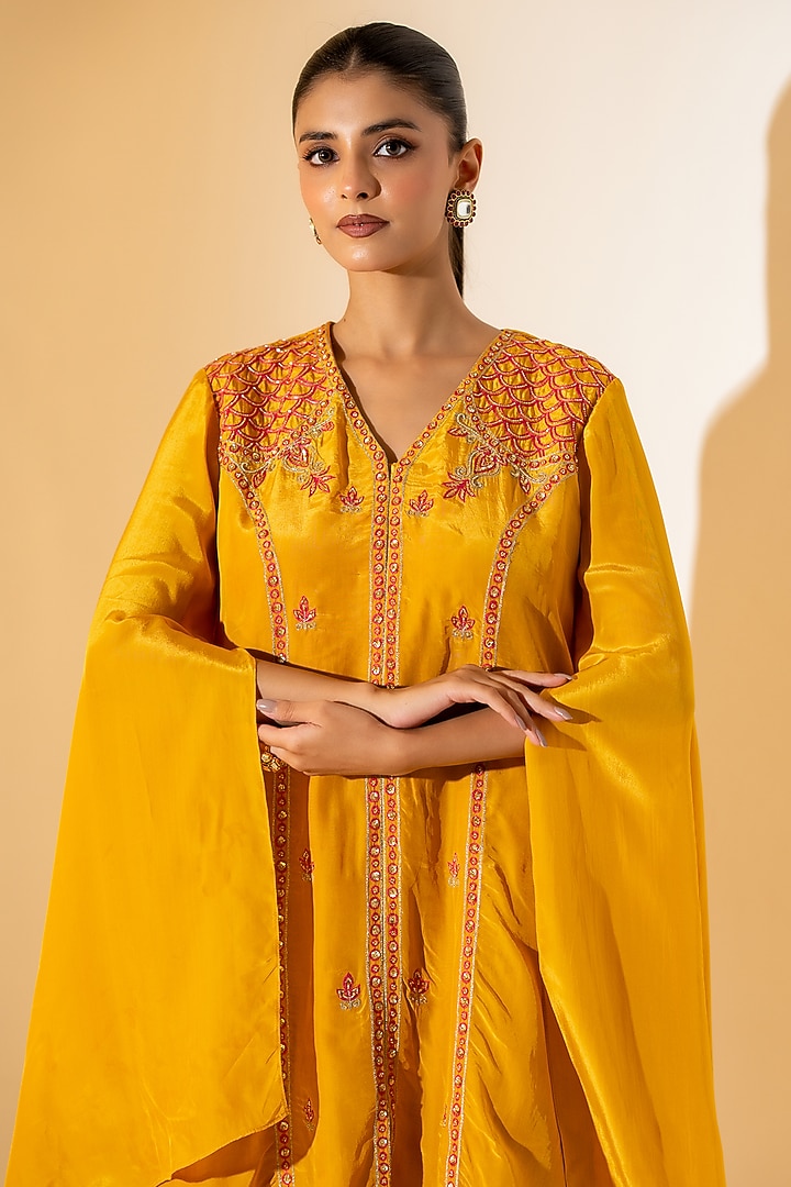 Mustard Yellow Crepe Mirror Embroidered Co-Ord Set by K-ANSHIKA Jaipur at Pernia's Pop Up Shop