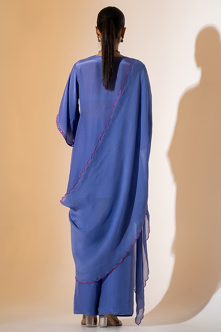 Periwinkle Blue Crepe Floral Embroidered Kurta Set by K-ANSHIKA Jaipur at Pernia's Pop Up Shop