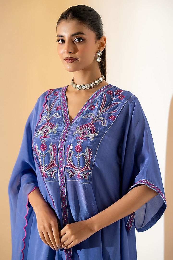 Periwinkle Blue Crepe Floral Embroidered Kurta Set by K-ANSHIKA Jaipur at Pernia's Pop Up Shop