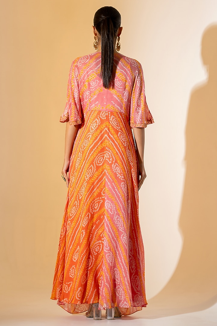 Orange & Peach Georgette Bandhani Cowl Vacation Dress by K-ANSHIKA Jaipur at Pernia's Pop Up Shop