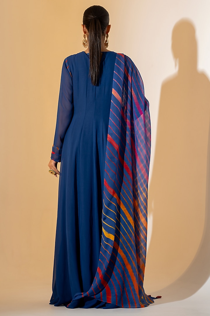 Blue Georgette Leheriya Party Wear Anarkali Set by K-ANSHIKA Jaipur at Pernia's Pop Up Shop