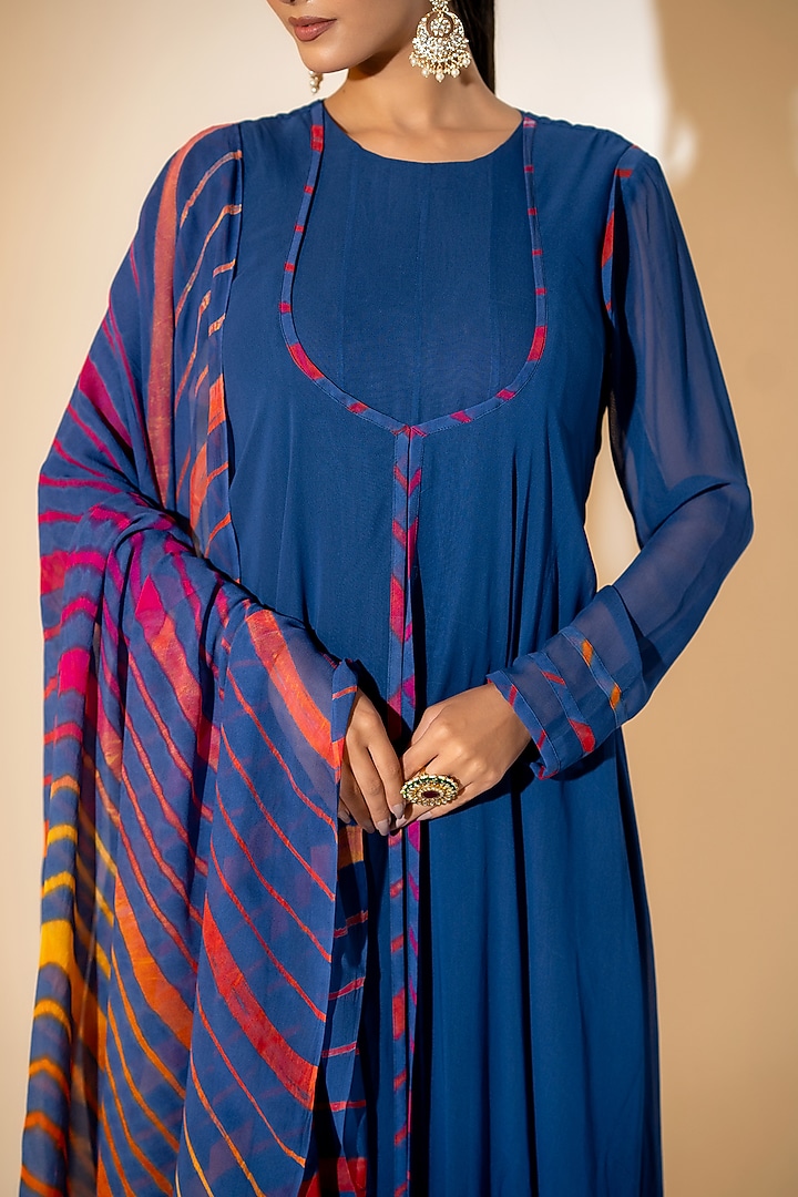 Blue Georgette Leheriya Party Wear Anarkali Set by K-ANSHIKA Jaipur at Pernia's Pop Up Shop
