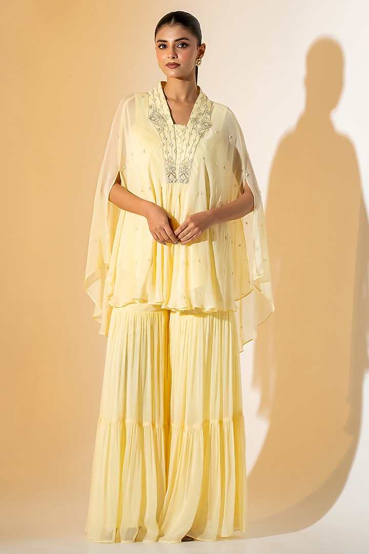 Butter Yellow Georgette Party Wear Sharara Set by K-ANSHIKA Jaipur at Pernia's Pop Up Shop