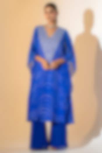 Electric Blue Georgette Leheriya Kaftan Set by K-ANSHIKA Jaipur at Pernia's Pop Up Shop