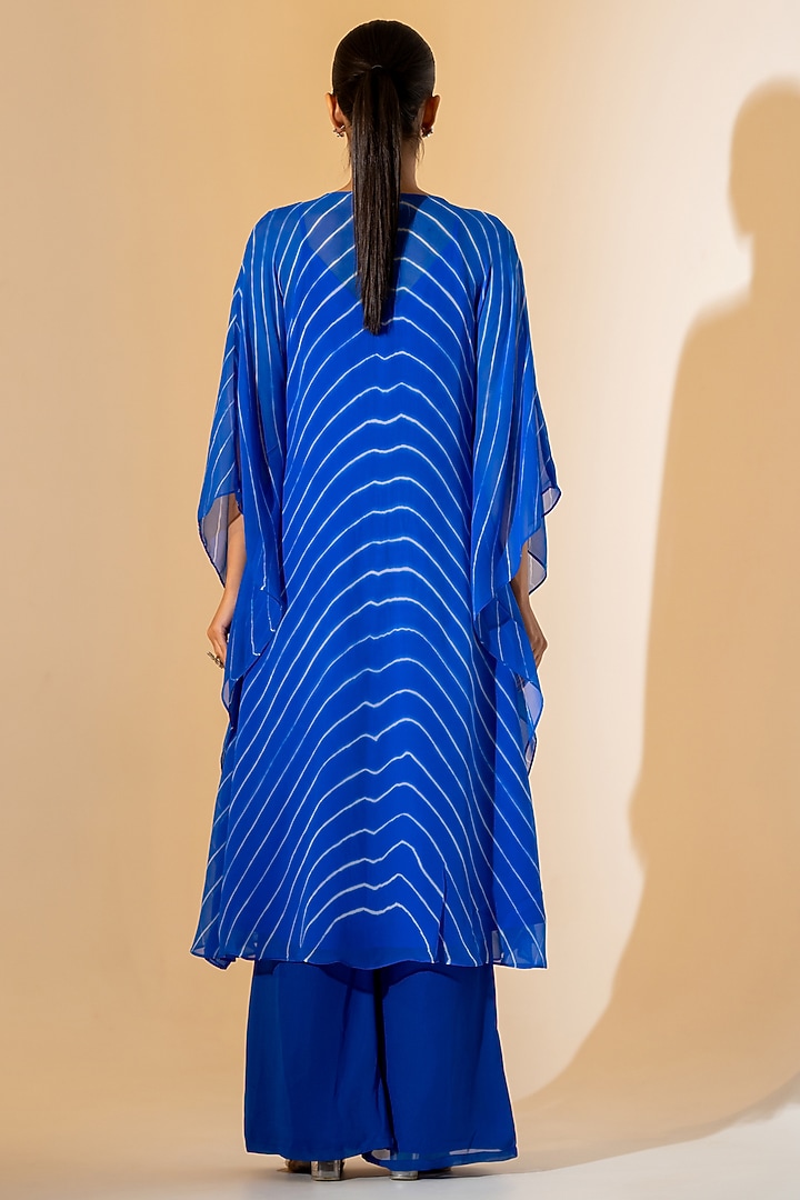 Electric Blue Georgette Leheriya Kaftan Set by K-ANSHIKA Jaipur at Pernia's Pop Up Shop