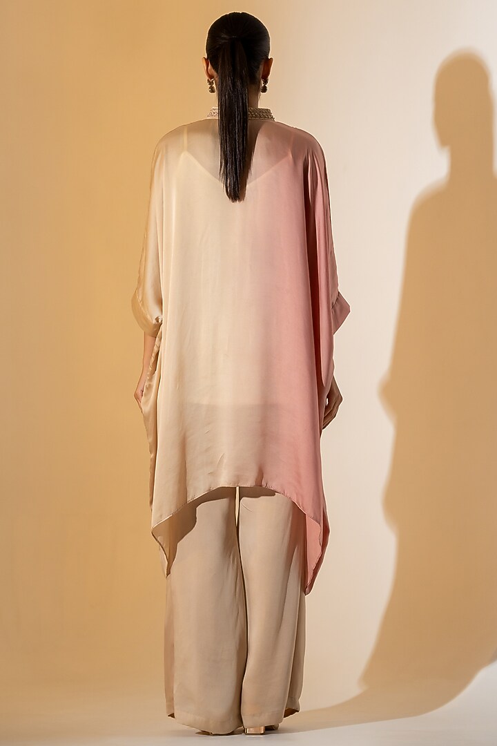 Pink & Beige Ombre Satin Hand Embroidered Co-Ord Set by K-ANSHIKA Jaipur at Pernia's Pop Up Shop