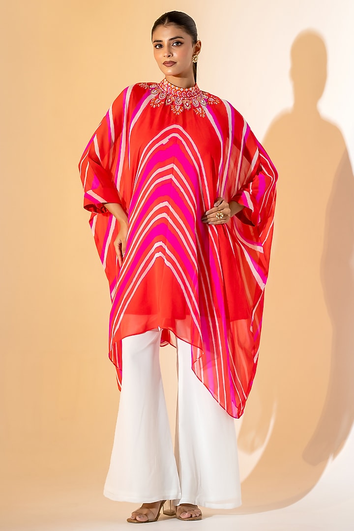 Orange & White Georgette Leheriya Co-Ord Set by K-ANSHIKA Jaipur at Pernia's Pop Up Shop