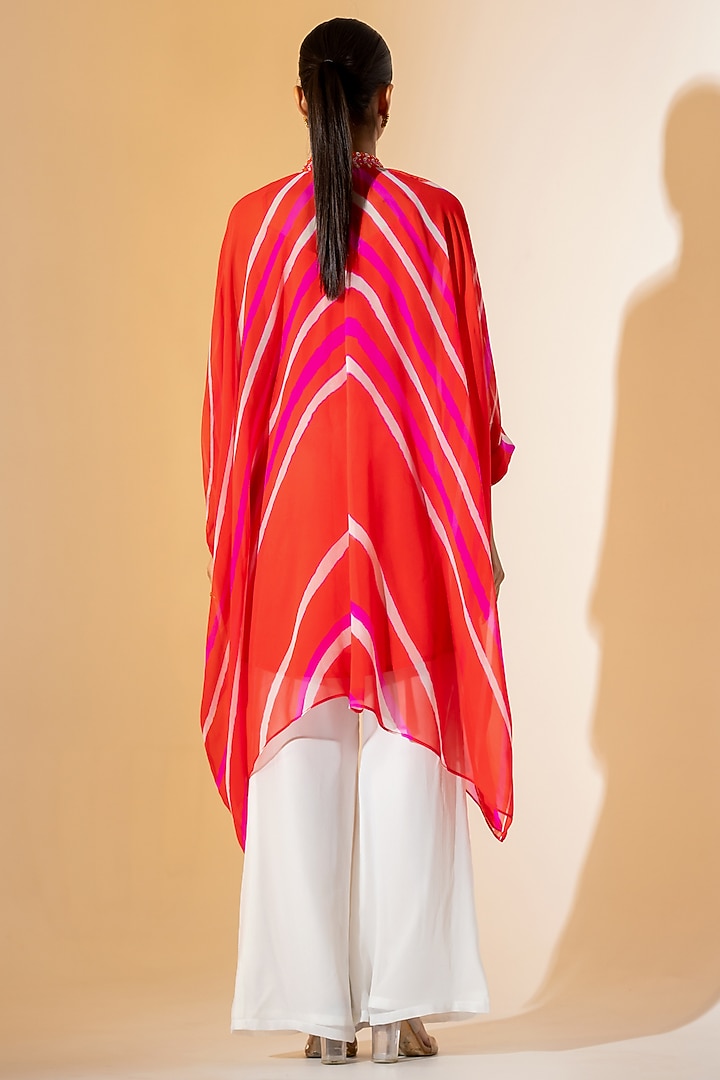 Orange & White Georgette Leheriya Co-Ord Set by K-ANSHIKA Jaipur at Pernia's Pop Up Shop