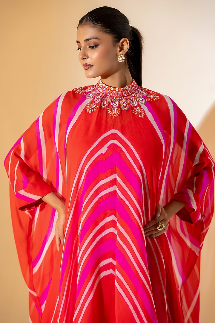 Orange & White Georgette Leheriya Co-Ord Set by K-ANSHIKA Jaipur at Pernia's Pop Up Shop