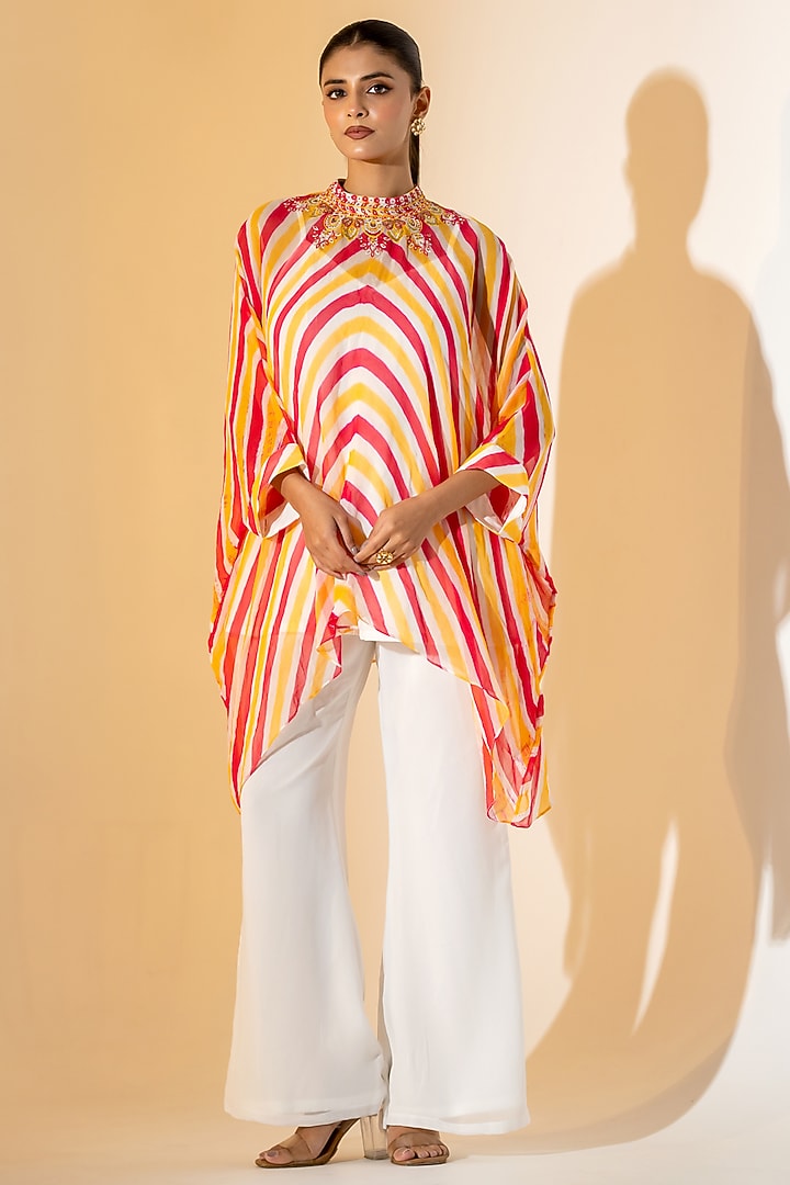 Mustard & White Georgette Leheriya Co-Ord Set by K-ANSHIKA Jaipur at Pernia's Pop Up Shop