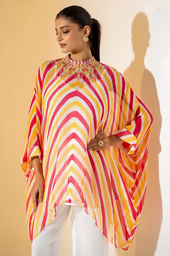 Mustard & White Georgette Leheriya Co-Ord Set by K-ANSHIKA Jaipur at Pernia's Pop Up Shop