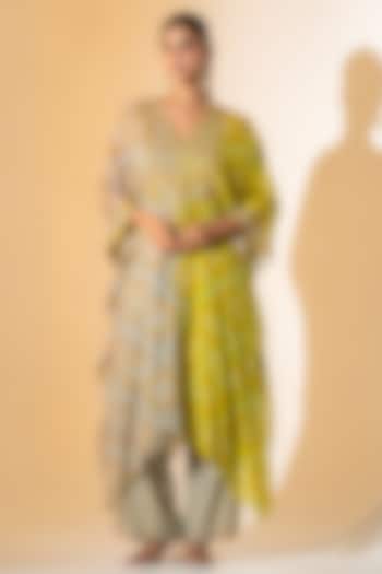 Grey & Olive Green Georgette Bandhani Kurta Set by K-ANSHIKA Jaipur at Pernia's Pop Up Shop