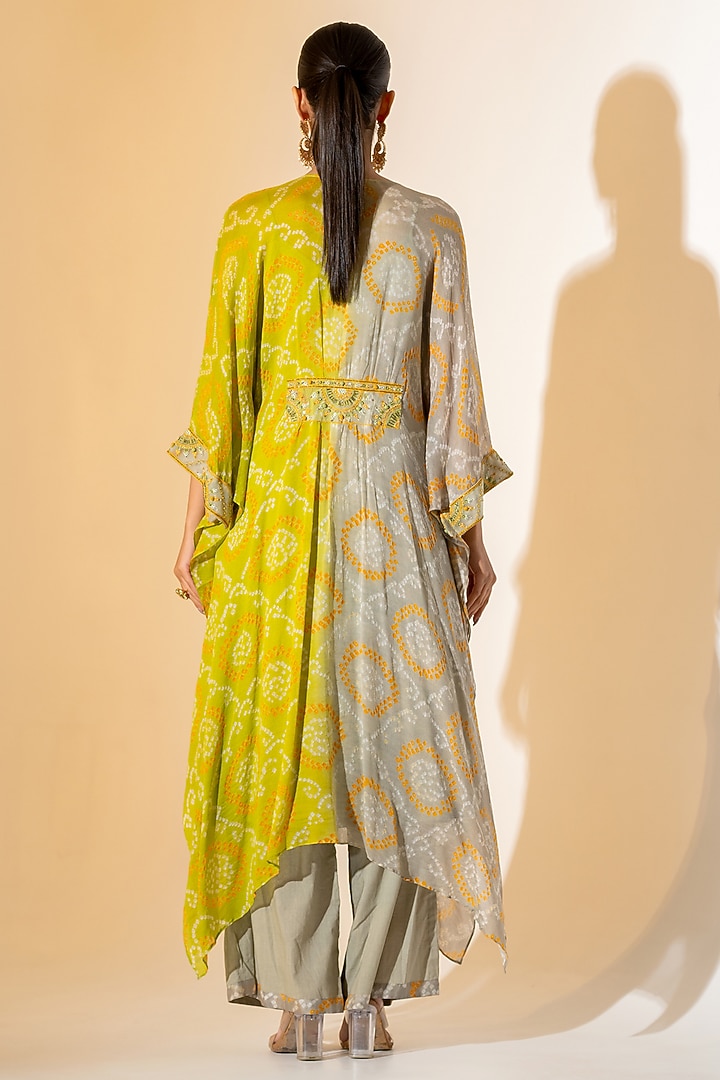 Grey & Olive Green Georgette Bandhani Kurta Set by K-ANSHIKA Jaipur at Pernia's Pop Up Shop