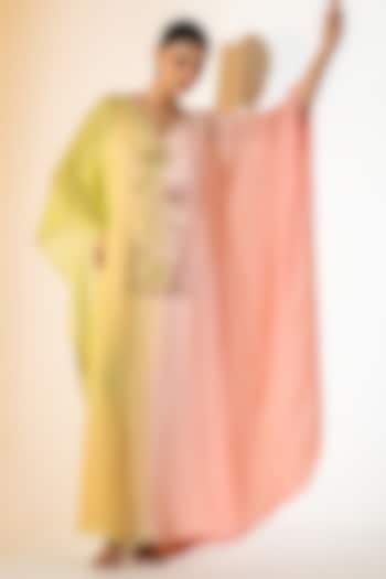 Lime Green & Pink Georgette Palm Embroidered Kaftan Set by K-ANSHIKA Jaipur at Pernia's Pop Up Shop