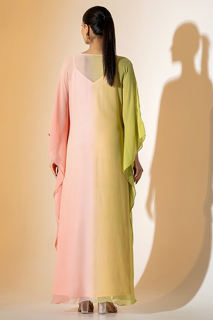 Lime Green & Pink Georgette Palm Embroidered Kaftan Set by K-ANSHIKA Jaipur at Pernia's Pop Up Shop