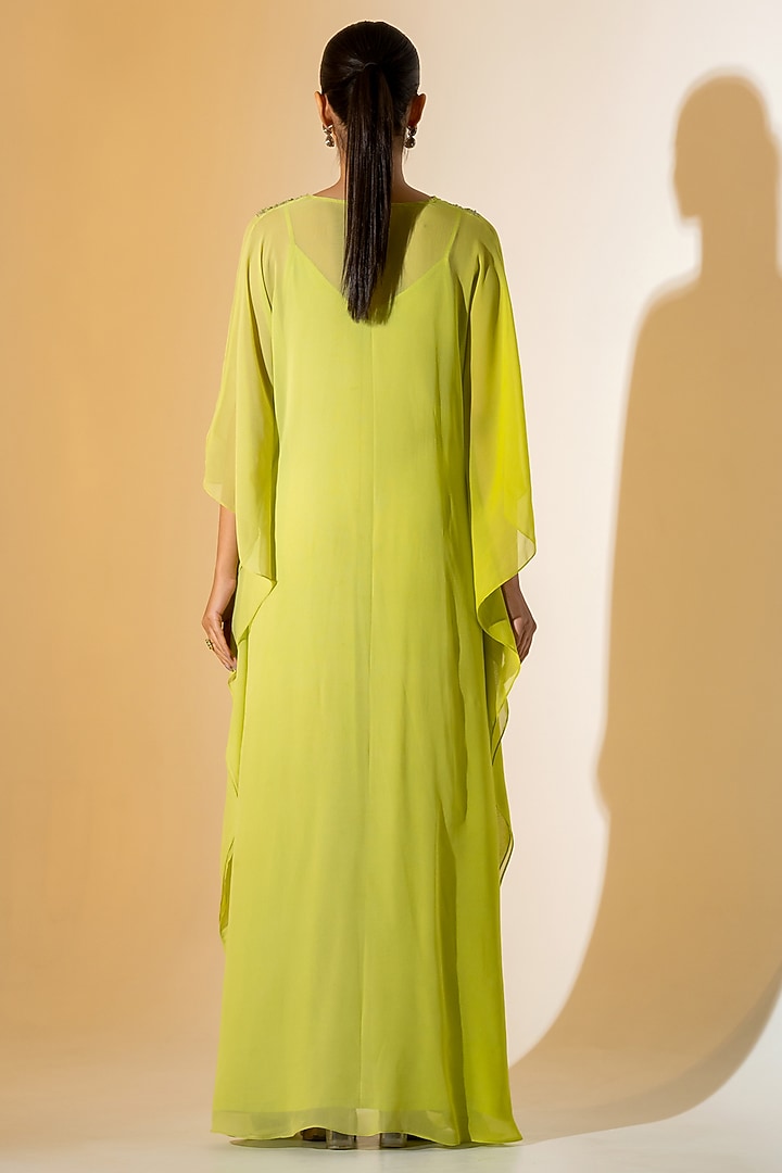 Lime Green Ombre Embroidered Kaftan Set by K-ANSHIKA Jaipur at Pernia's Pop Up Shop