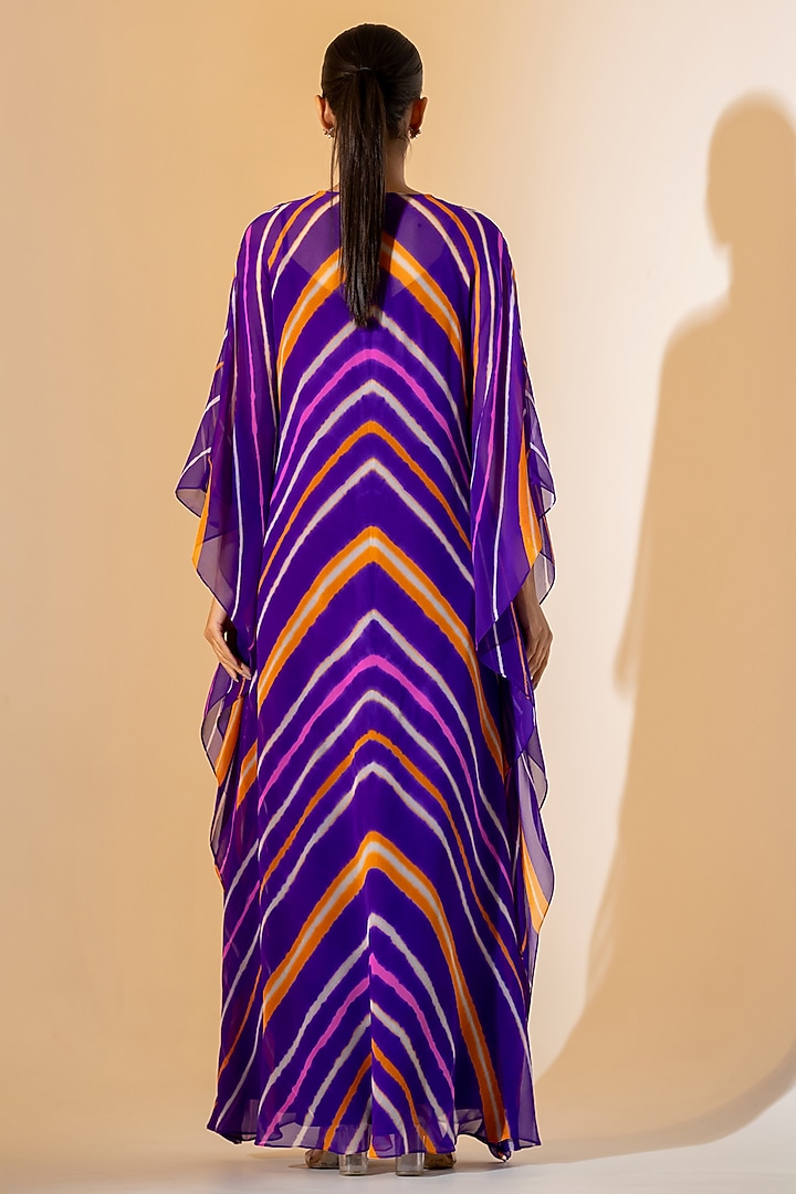 Purple Georgette Leheriya Kaftan Set by K-ANSHIKA Jaipur at Pernia's Pop Up Shop
