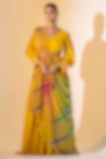 Mustard Yellow Georgette Draped Party Wear Anarkali Set by K-ANSHIKA Jaipur at Pernia's Pop Up Shop
