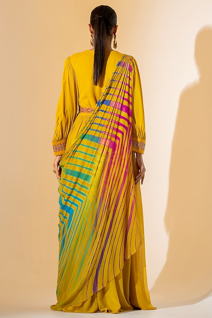 Mustard Yellow Georgette Draped Party Wear Anarkali Set by K-ANSHIKA Jaipur at Pernia's Pop Up Shop