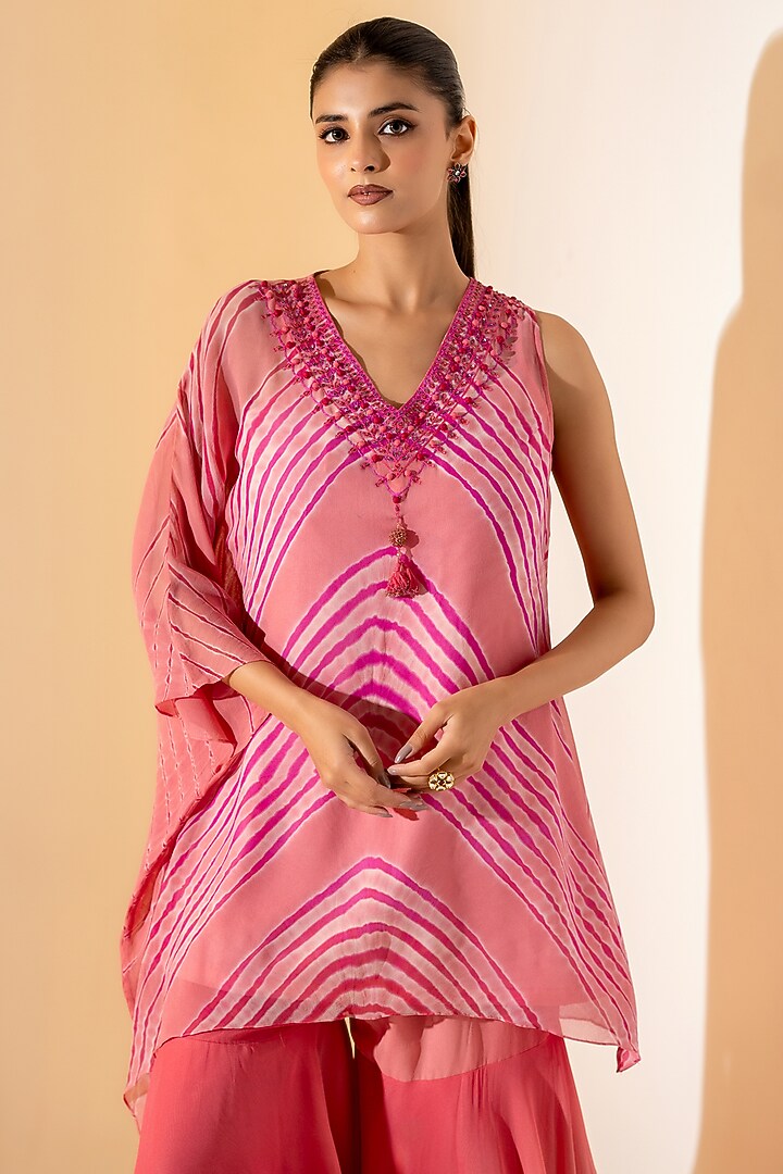 Carrot Pink Georgette Flowy Party Wear Sharara Set by K-ANSHIKA Jaipur at Pernia's Pop Up Shop