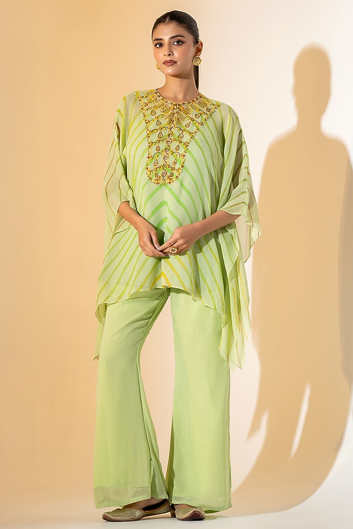 Lime Green Georgette Leheriya Co-Ord Set by K-ANSHIKA Jaipur at Pernia's Pop Up Shop