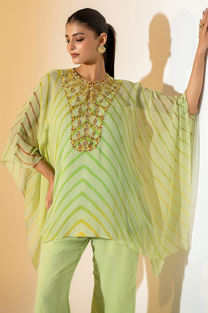 Lime Green Georgette Leheriya Co-Ord Set by K-ANSHIKA Jaipur at Pernia's Pop Up Shop