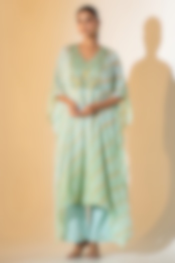 Sage Green Pure Bandhej Kaftan Set by K-ANSHIKA Jaipur at Pernia's Pop Up Shop