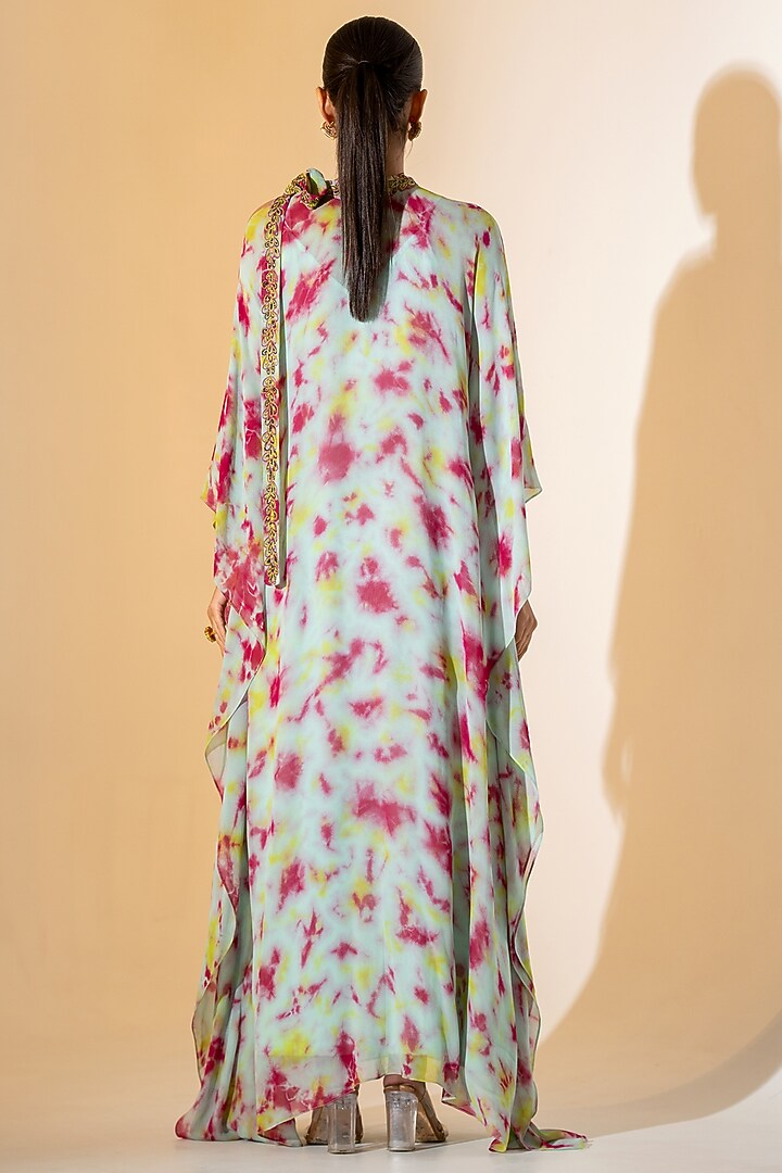 Sage Green Georgette Tie-Dye Kaftan Set by K-ANSHIKA Jaipur at Pernia's Pop Up Shop