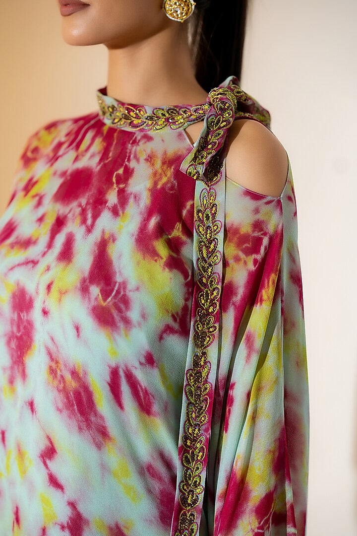 Sage Green Georgette Tie-Dye Kaftan Set by K-ANSHIKA Jaipur at Pernia's Pop Up Shop