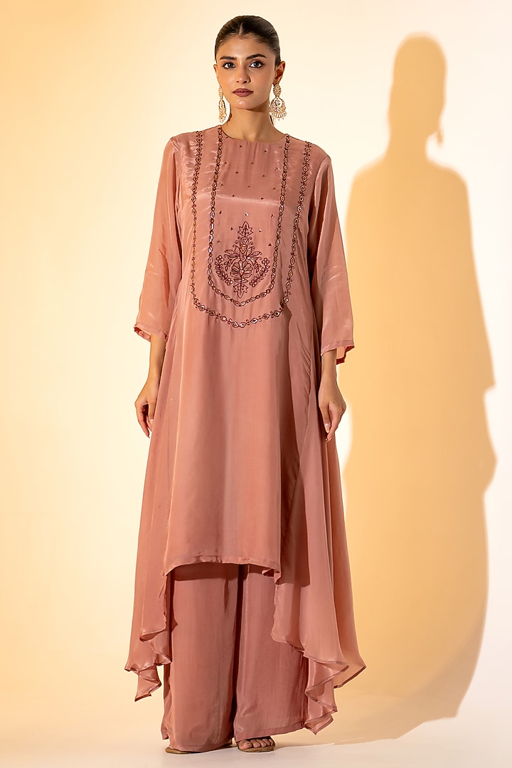Rose PInk Crepe High-Low Kurta Set by K-ANSHIKA Jaipur at Pernia's Pop Up Shop