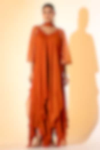 Rust Orange Georgette Embroidered Layered Kurta Set by K-ANSHIKA Jaipur at Pernia's Pop Up Shop