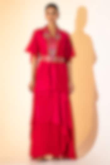 Pink Crepe Layered Skirt Set by K-ANSHIKA Jaipur at Pernia's Pop Up Shop