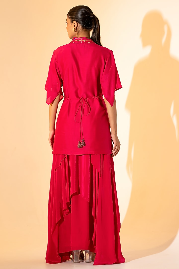 Pink Crepe Layered Skirt Set by K-ANSHIKA Jaipur at Pernia's Pop Up Shop