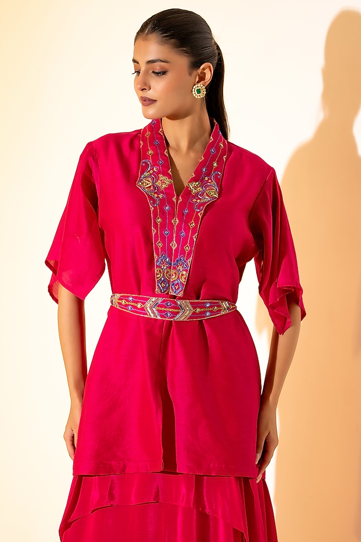 Pink Crepe Layered Skirt Set by K-ANSHIKA Jaipur at Pernia's Pop Up Shop