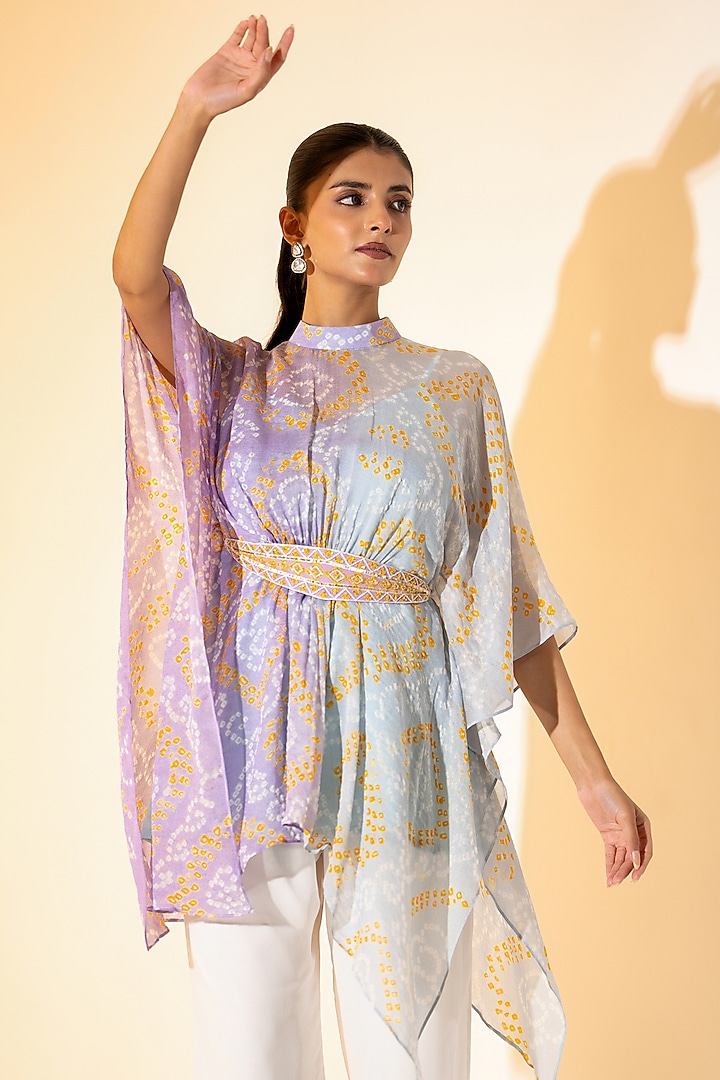 Lavender & White Georgette Leheriya Printed Co-Ord Set by K-ANSHIKA Jaipur at Pernia's Pop Up Shop