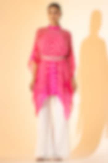 Pink & White Georgette Leheriya Printed Co-Ord Set by K-ANSHIKA Jaipur at Pernia's Pop Up Shop