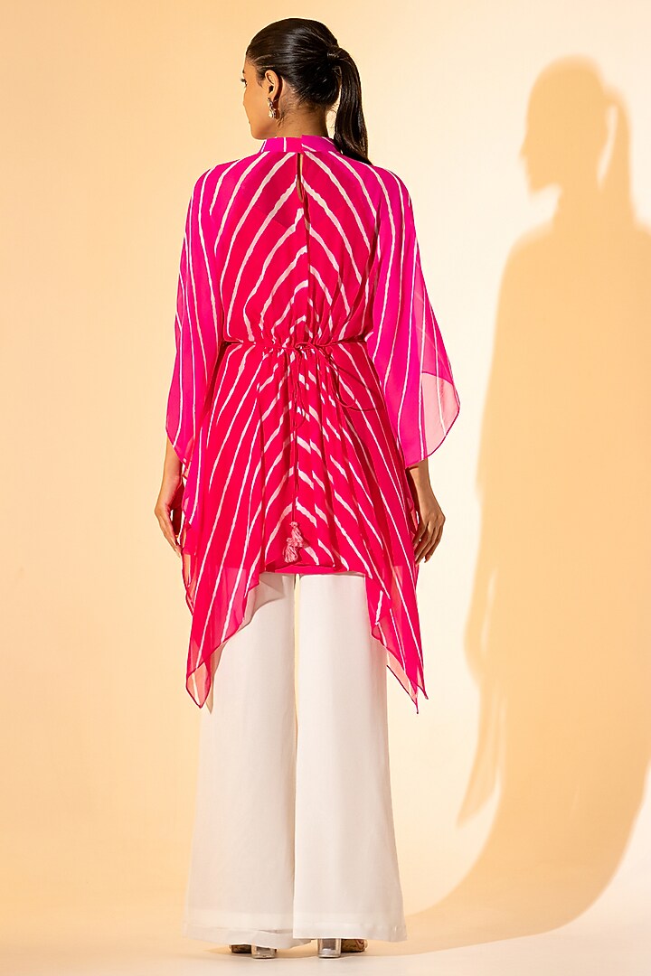 Pink & White Georgette Leheriya Printed Co-Ord Set by K-ANSHIKA Jaipur at Pernia's Pop Up Shop