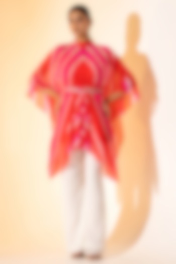 Orange & White Georgette Leheriya Printed Co-Ord Set by K-ANSHIKA Jaipur at Pernia's Pop Up Shop