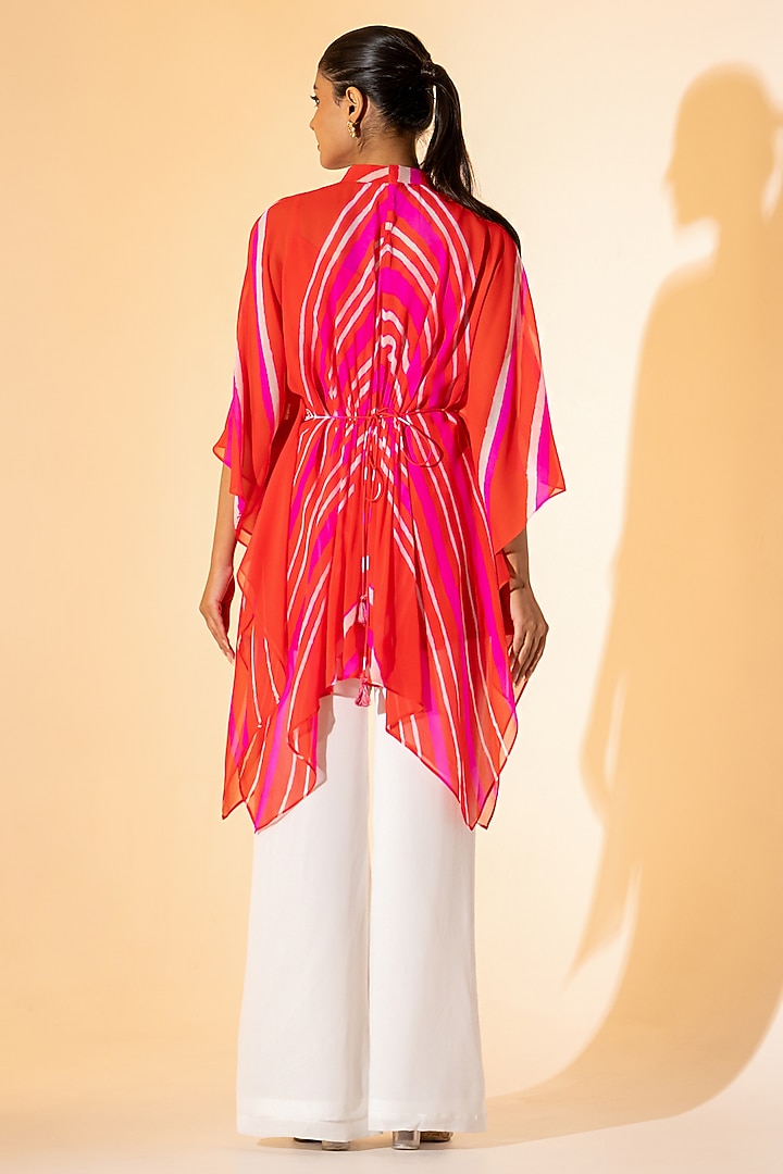 Orange & White Georgette Leheriya Printed Co-Ord Set by K-ANSHIKA Jaipur at Pernia's Pop Up Shop