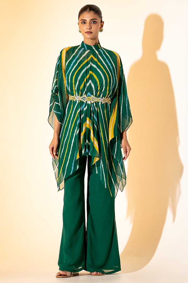 Green Georgette Leheriya Printed Co-Ord Set by K-ANSHIKA Jaipur at Pernia's Pop Up Shop