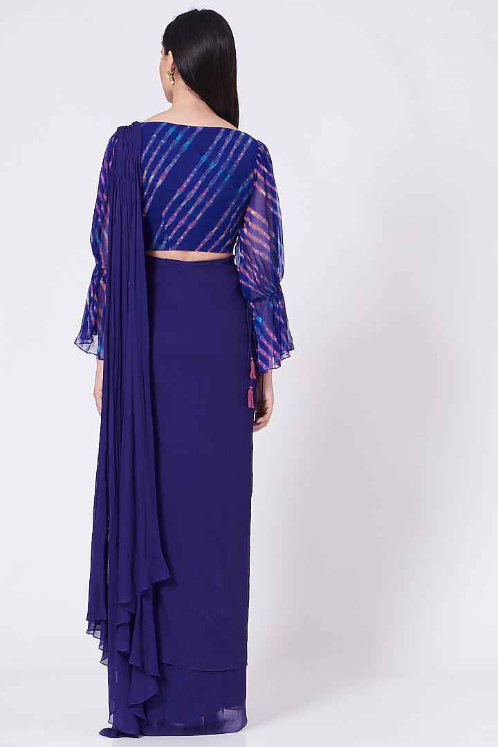 Blue Pure Draped Ruffled Party Wear Saree Set by K-ANSHIKA Jaipur at Pernia's Pop Up Shop