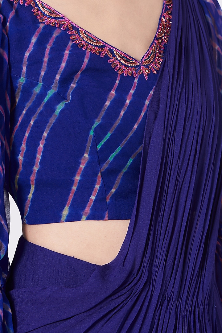 Blue Pure Draped Ruffled Party Wear Saree Set by K-ANSHIKA Jaipur at Pernia's Pop Up Shop