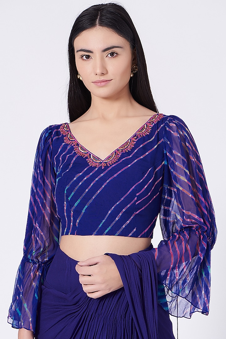 Blue Pure Draped Ruffled Party Wear Saree Set by K-ANSHIKA Jaipur at Pernia's Pop Up Shop