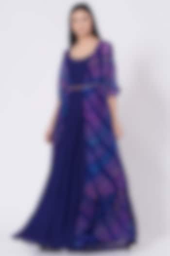 Blue Gown With Leheriya Printed Jacket by K-ANSHIKA Jaipur