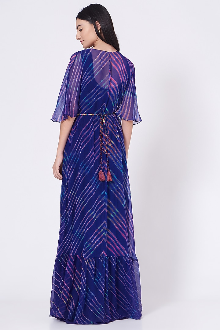 Blue Gown With Leheriya Printed Jacket by K-ANSHIKA Jaipur at Pernia's Pop Up Shop