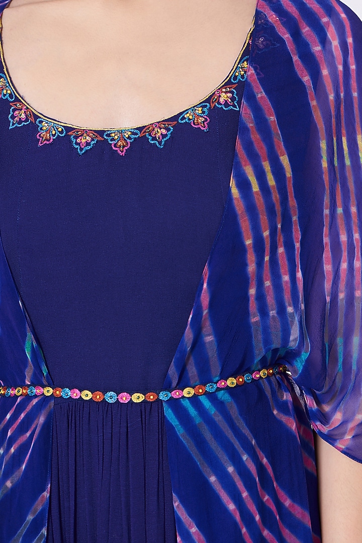Blue Gown With Leheriya Printed Jacket by K-ANSHIKA Jaipur at Pernia's Pop Up Shop