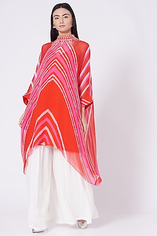 Orange Viscose Georgette Sequins Embroidered Kaftan Set by K-ANSHIKA Jaipur